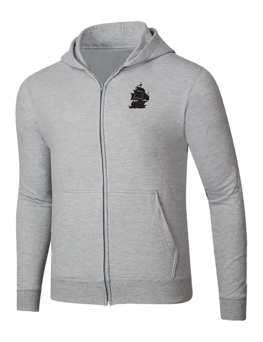 Light Grey Heather 8.5 oz Ring Spun Zip Hooded Sweatshirt w/Blackbeard Logo