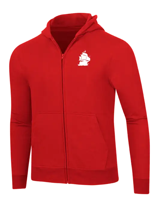 Bright Red 8.5 oz Ring Spun Zip Hooded Sweatshirt w/Blackbeard Logo
