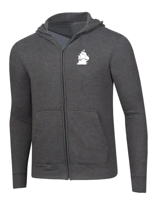 Dark Heather Grey 8.5 oz Ring Spun Zip Hooded Sweatshirt w/Blackbeard Logo