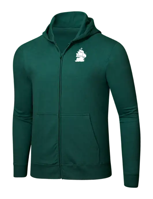 Forest Green 8.5 oz Ring Spun Zip Hooded Sweatshirt w/Blackbeard Logo