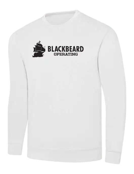 White 7.8 oz Ring Spun Crew Sweatshirt w/Blackbeard Logo