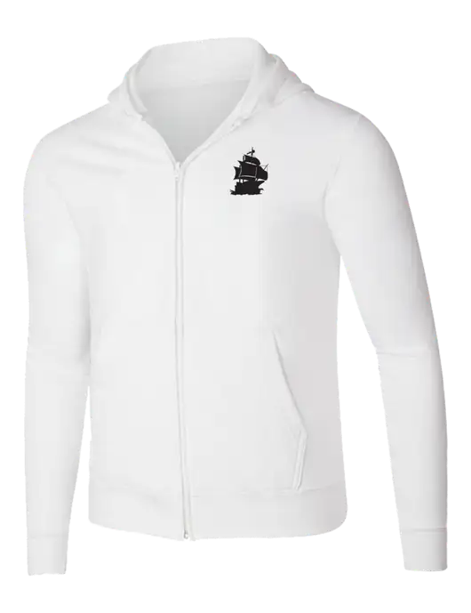 White 8.5 oz Ring Spun Zip Hooded Sweatshirt w/Blackbeard Logo