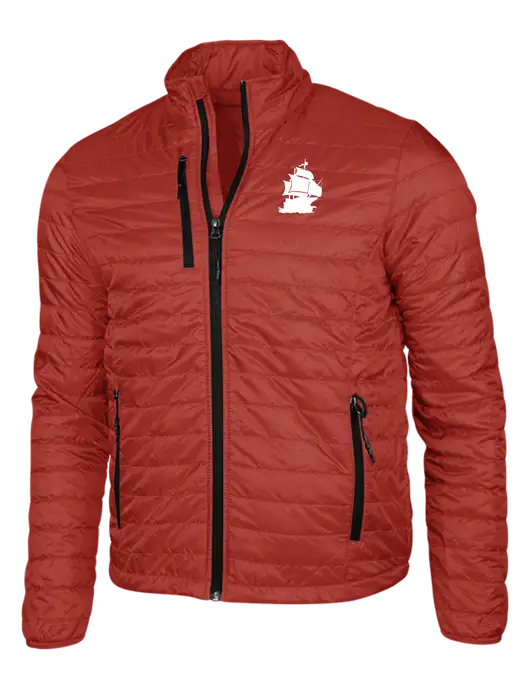 Dark Red Puffy Packable Jacket w/Blackbeard Logo