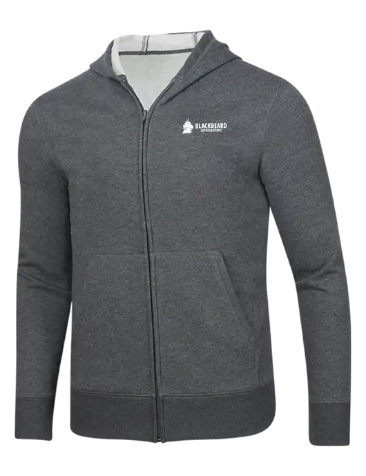 Full-Zip Dark Grey Heather Heavyweight Hooded Sweatshirt w/Blackbeard Logo