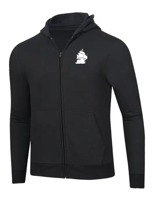 Jet Black 8.5 oz Ring Spun Zip Hooded Sweatshirt w/Blackbeard Logo