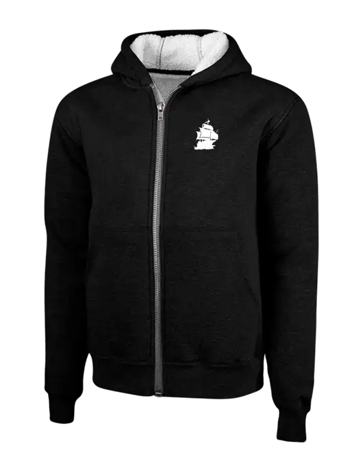 Cornerstone Black Heavyweight Sherpa Lined Hooded Fleece Jacket w/Blackbeard Logo