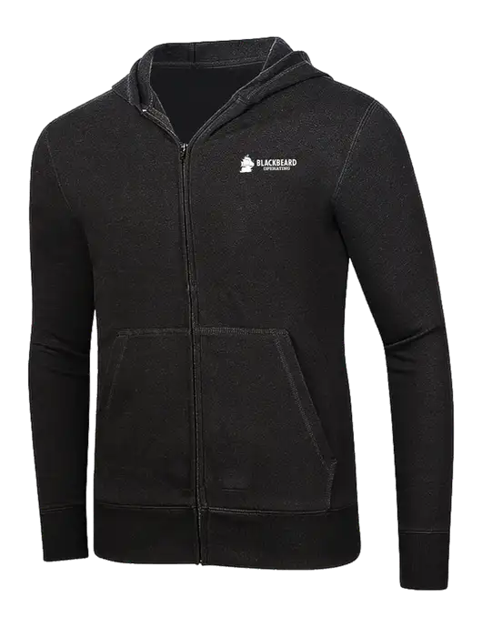 Full-Zip Black Heavyweight Hooded Sweatshirt w/Blackbeard Logo