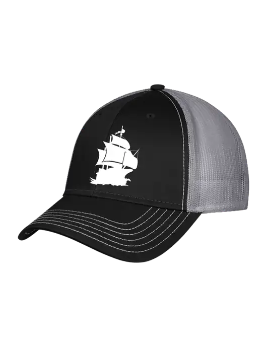 Black/Medium Dark Grey Mesh Trucker Cap Snap Back w/Blackbeard Logo