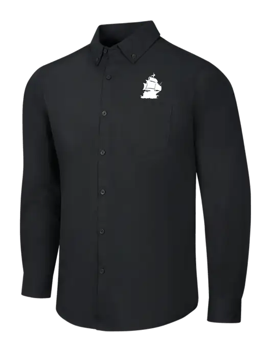 Black Long Sleeve Carefree Poplin Shirt w/Blackbeard Logo