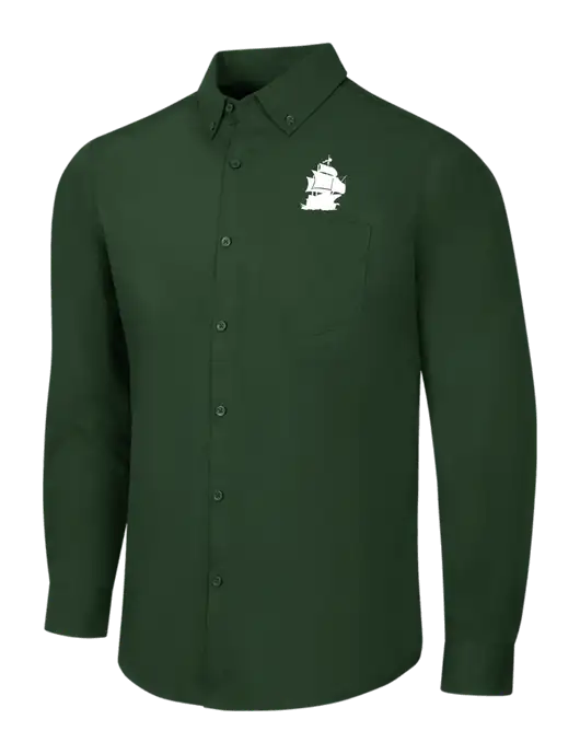 Forest Green Long Sleeve Carefree Poplin Shirt w/Blackbeard Logo