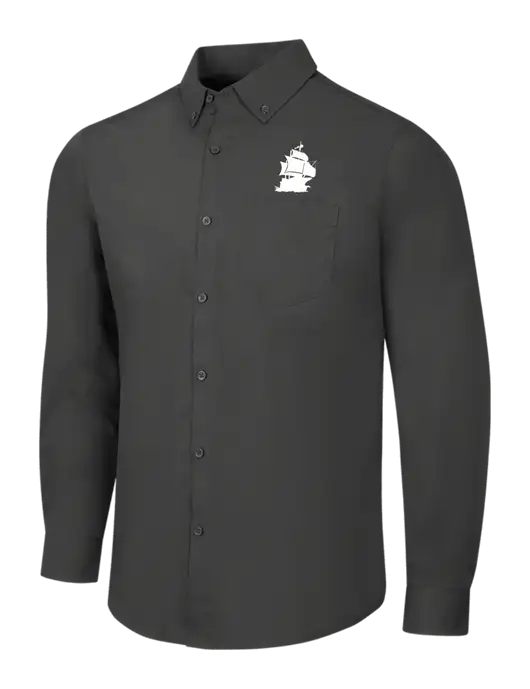 Dark Grey Long Sleeve Carefree Poplin Shirt w/Blackbeard Logo