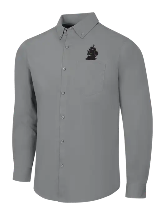 Medium Grey Long Sleeve Carefree Poplin Shirt w/Blackbeard Logo