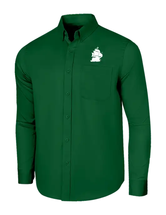 Long Sleeve Dark Green Superpro React Twill Shirt w/Blackbeard Logo