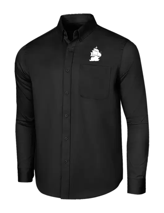 Long Sleeve Deep Black Superpro React Twill Shirt w/Blackbeard Logo