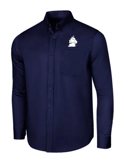 Long Sleeve Navy Superpro React Twill Shirt w/Blackbeard Logo