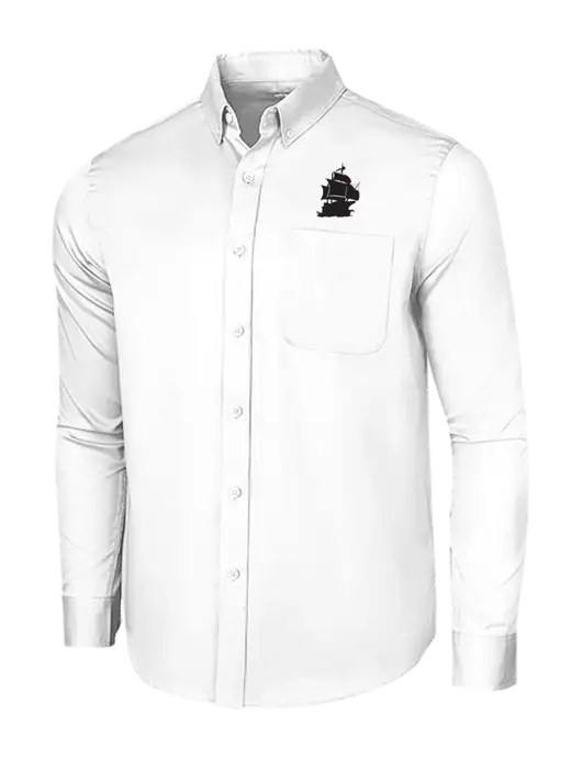 Long Sleeve White Superpro React Twill Shirt w/Blackbeard Logo