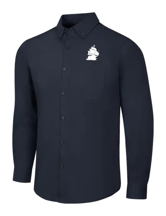 Navy Long Sleeve Carefree Poplin Shirt w/Blackbeard Logo