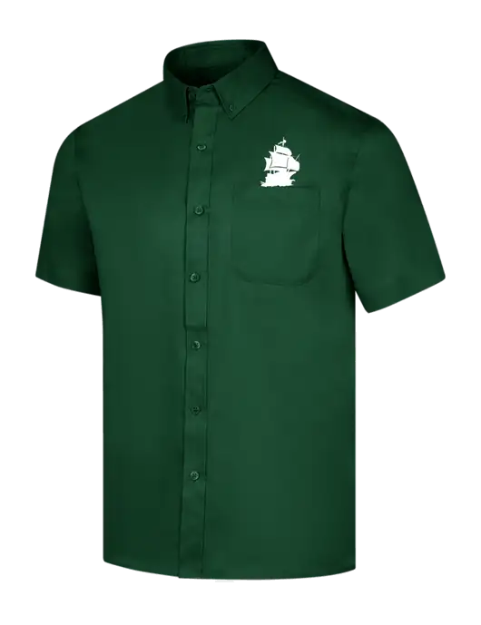 Short Sleeve Dark Green Superpro React Twill Shirt w/Blackbeard Logo
