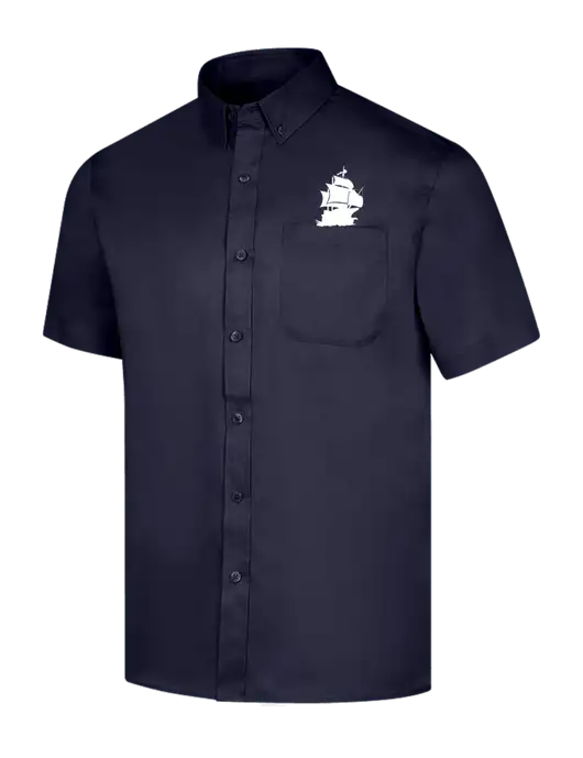 Short Sleeve Navy Superpro React Twill Shirt w/Blackbeard Logo