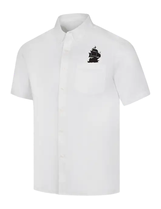 Short Sleeve White Superpro React Twill Shirt w/Blackbeard Logo