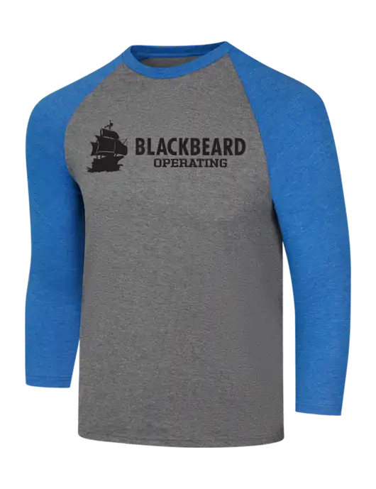 Simply Soft 3/4 Sleeve Royal Frost/Grey Frost Ring Spun Cotton T-Shirt w/Blackbeard Logo