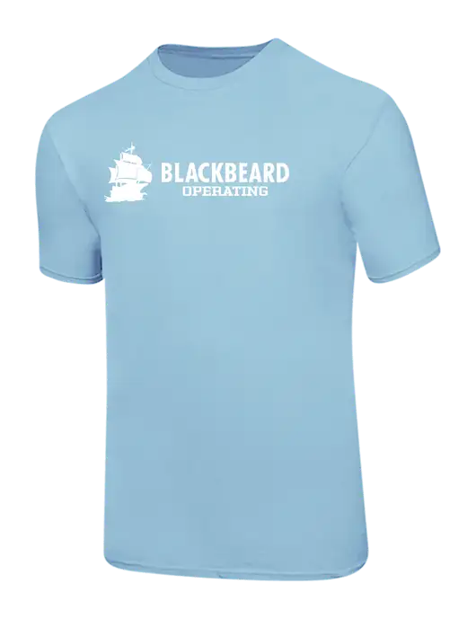 Ring Spun Light Blue 4.5 oz T-Shirt w/Blackbeard Logo