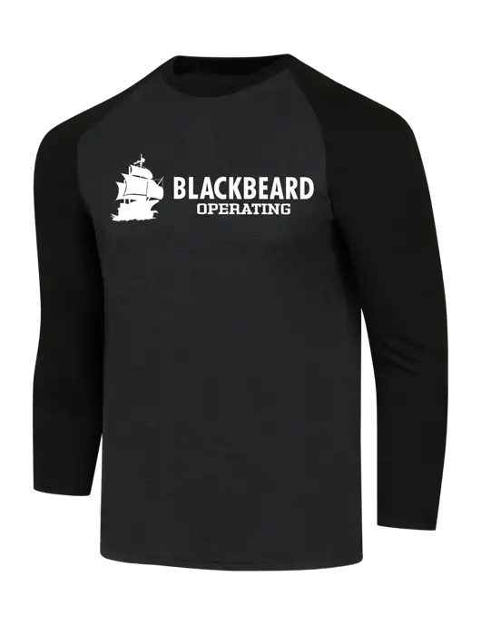 Simply Soft 3/4 Sleeve Black/Black Frost Ring Spun Cotton T-Shirt w/Blackbeard Logo