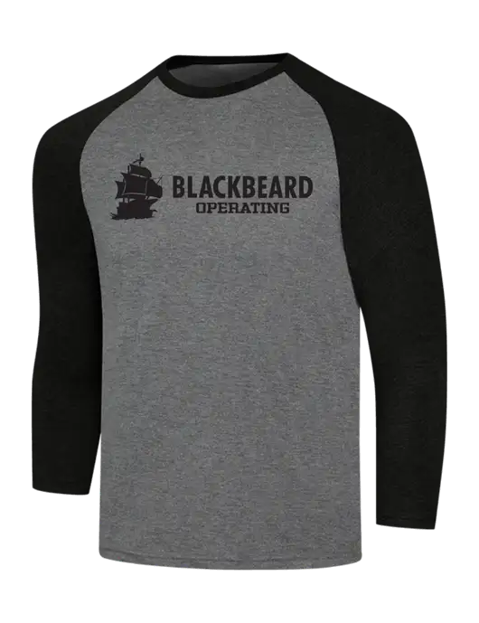 Simply Soft 3/4 Sleeve Black Frost/Grey Frost Ring Spun Cotton T-Shirt w/Blackbeard Logo