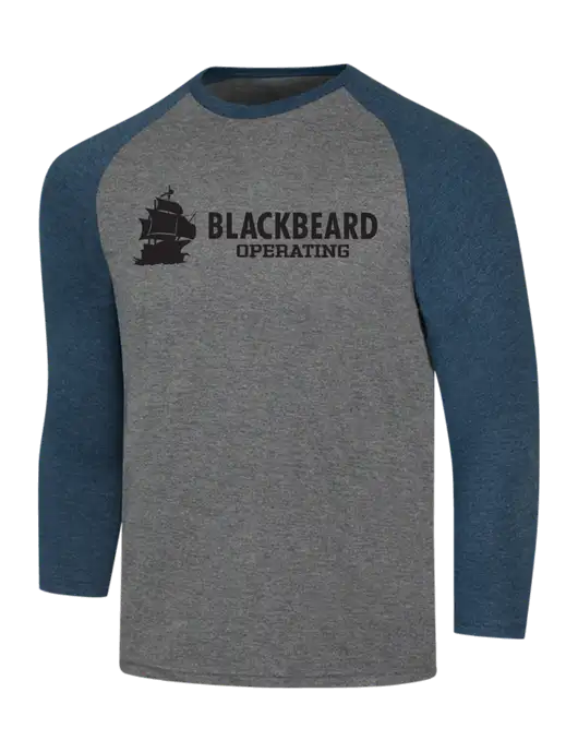 Simply Soft 3/4 Sleeve Navy Frost/Grey Frost Ring Spun Cotton T-Shirt w/Blackbeard Logo