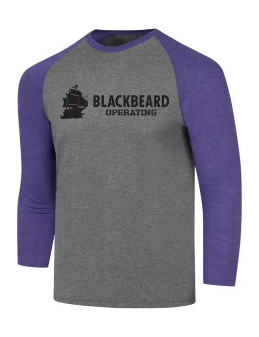 Simply Soft 3/4 Sleeve Purple Frost/Grey Frost Ring Spun Cotton T-Shirt w/Blackbeard Logo