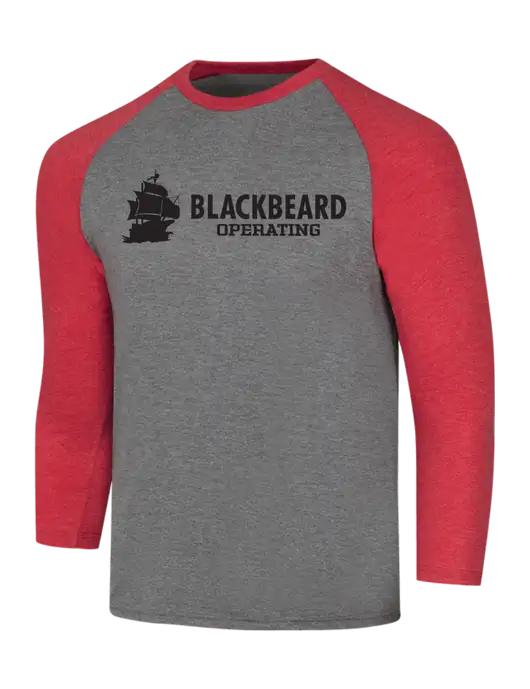 Simply Soft 3/4 Sleeve Red Frost/Grey Frost Ring Spun Cotton T-Shirt w/Blackbeard Logo