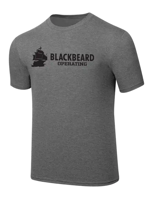 Simply Soft Heathered Medium Grey 4.5oz  Poly/Combed Ring Spun Cotton T-Shirt w/Blackbeard Logo