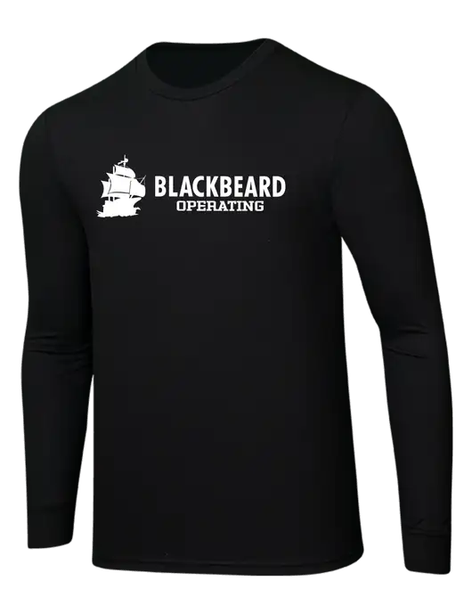 Simply Soft Long Sleeve Black 4.5 oz, Poly/Combed Ring Spun Cotton T-Shirt w/Blackbeard Logo