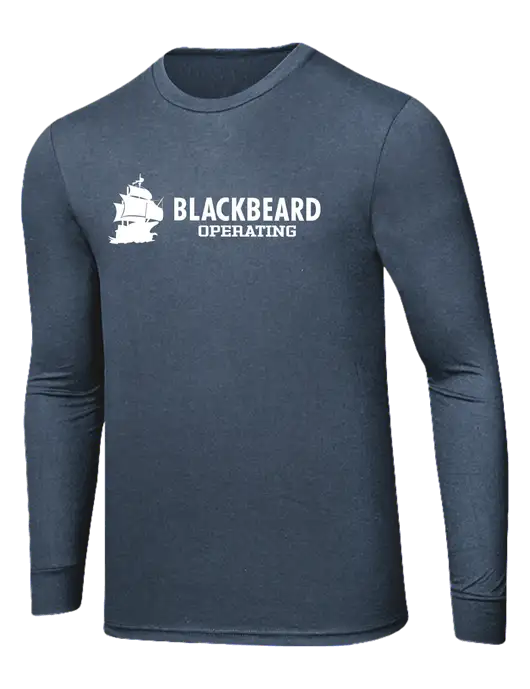 Simply Soft Long Sleeve Navy Frost 4.5 oz, Poly/Combed Ring Spun Cotton T-Shirt w/Blackbeard Logo