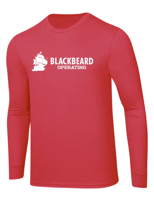 Simply Soft Long Sleeve Red Frost 4.5 oz, Poly/Combed Ring Spun Cotton T-Shirt w/Blackbeard Logo