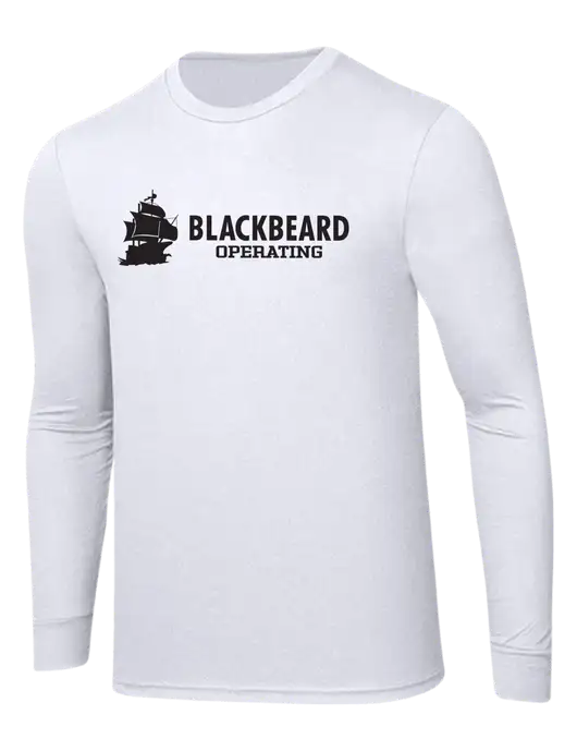 Simply Soft Long Sleeve White 4.5 oz, Poly/Combed Ring Spun Cotton T-Shirt w/Blackbeard Logo