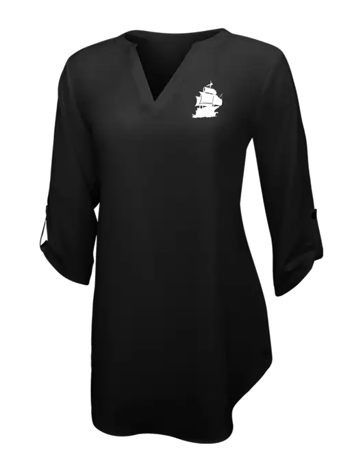 Womens Black 3/4 Sleeve Tunic Blouse w/Blackbeard Logo