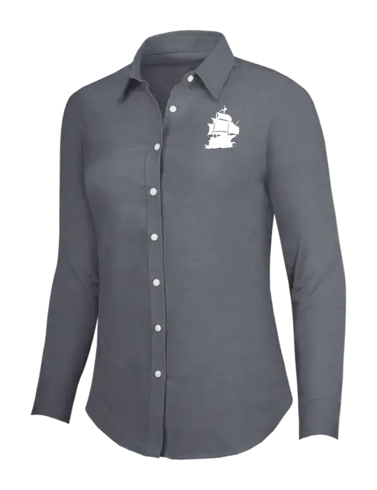 Dark Grey Womens SuperPro Oxford Shirt w/Blackbeard Logo