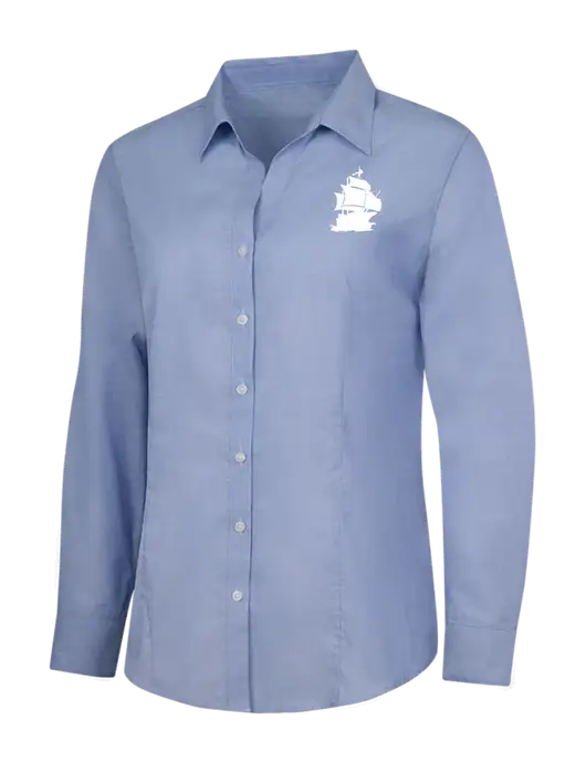 Light Slate Blue Womens Crosshatch Easy Care Shirt w/Blackbeard Logo
