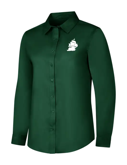 Dark Green Womens Long Sleeve Superpro React Twill Shirt w/Blackbeard Logo