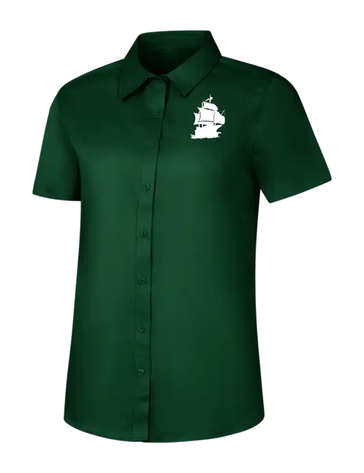 Womens Dark Green Short Sleeve Superpro React Twill Shirt w/Blackbeard Logo