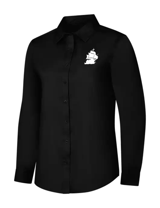 Womens Black Long Sleeve Superpro React Twill Shirt w/Blackbeard Logo