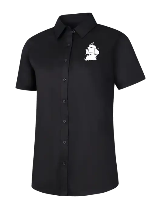 Womens Black Short Sleeve Superpro React Twill Shirt w/Blackbeard Logo