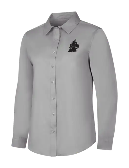 Light Grey Womens Long Sleeve Superpro React Twill Shirt w/Blackbeard Logo