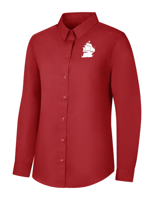 Womens Rich Red  Long Sleeve Carefree Poplin Shirt w/Blackbeard Logo