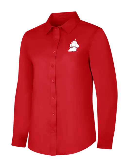 Red Womens Long Sleeve Superpro React Twill Shirt w/Blackbeard Logo