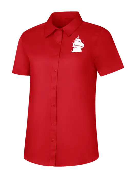 Womens Red Short Sleeve Superpro React Twill Shirt w/Blackbeard Logo