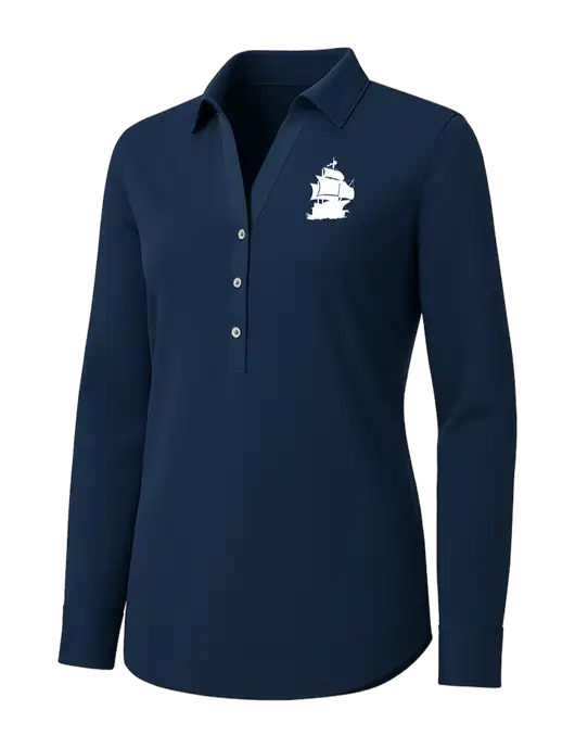Womens Navy City Stretch Shirt w/Blackbeard Logo