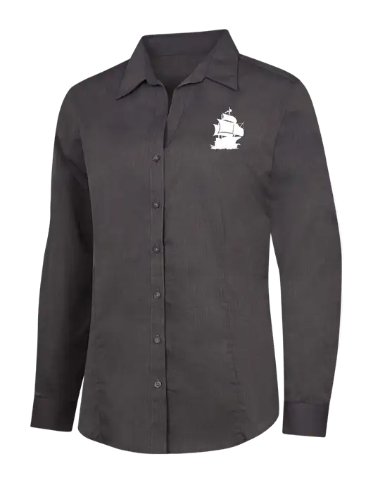 Womens Soft Black Crosshatch Easy Care Shirt w/Blackbeard Logo