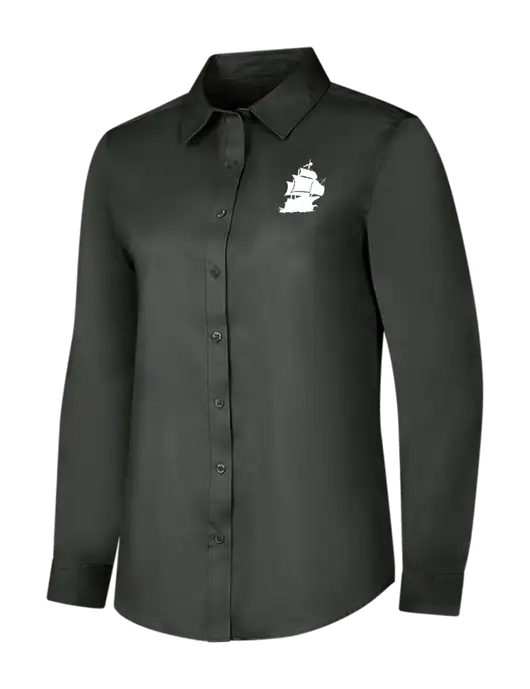 Dark Grey Womens Long Sleeve Superpro React Twill Shirt w/Blackbeard Logo